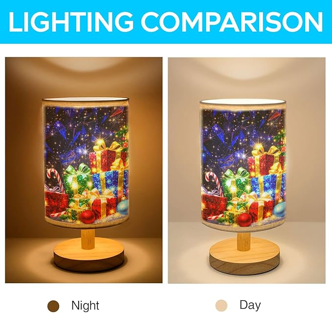 Christmas Tree Table Lamp LED 3-Color Pressed Bedside for Merry Christmas, Christmas Tree Shade Christmas Table Lamp with Wood Base for Bedroom Living Room Desk Office - Bloomnest