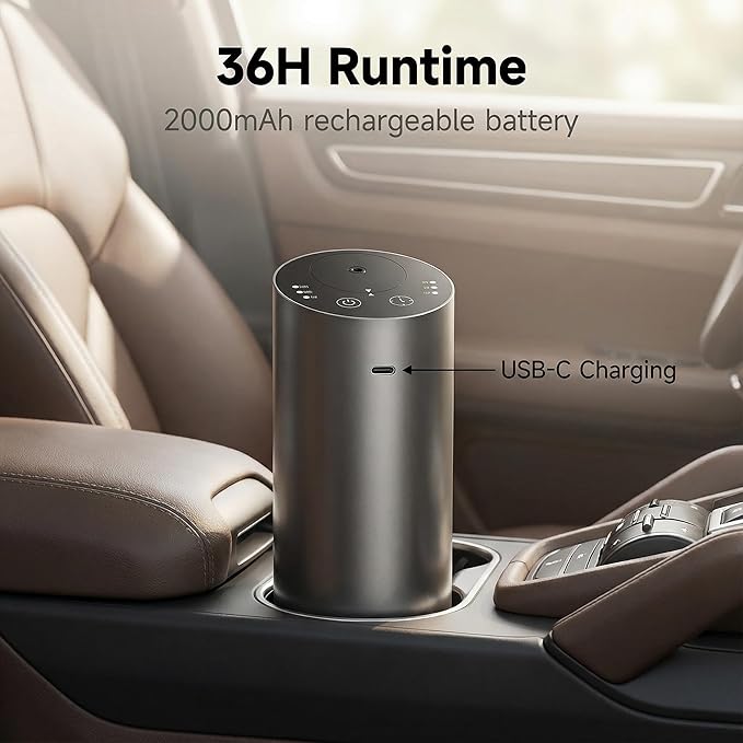 Waterless Car Diffuser, Battery Operated Essential Oil Diffuser with Timer, No Leakage Technology, Super Quiet Cordless Aromatherapy for Car - Bloomnest