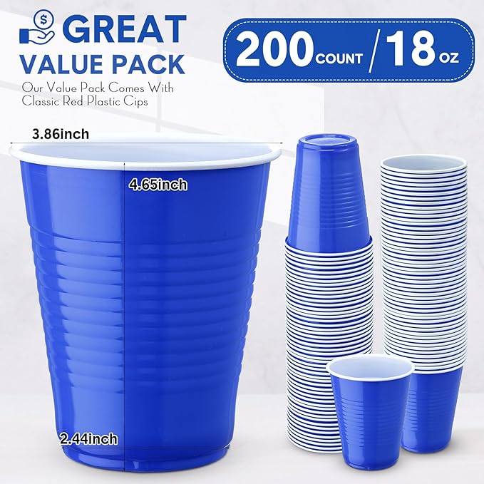 Zopeal 200 Pcs Plastic Cup Bulk 18 oz Disposable Tumblers Wedding Hard Plastic Party Wine Cups Fancy Beverage Drinking Soda Cocktail Glasses for Wedding Birthday Christmas(Blue) - Bloomnest