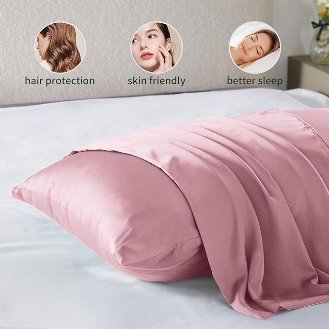 Silk Pillow Cases 2 Pack Mulberry Silk Pillow Cases Soft Breathable Both Sided Natural Silk Pillowcase with Zipper Beauty Sleep Silk Pillow Cases for Gift(Standard,Pink) - Bloomnest
