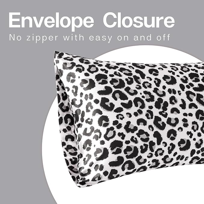 MR&HM Satin Pillowcase for Hair and Skin, Silk Satin Pillowcase 2 Pack, Standard Size Pillow Cases Set of 2, Silky Pillow Cover with Envelope Closure (20x26, White Leopard) - Bloomnest