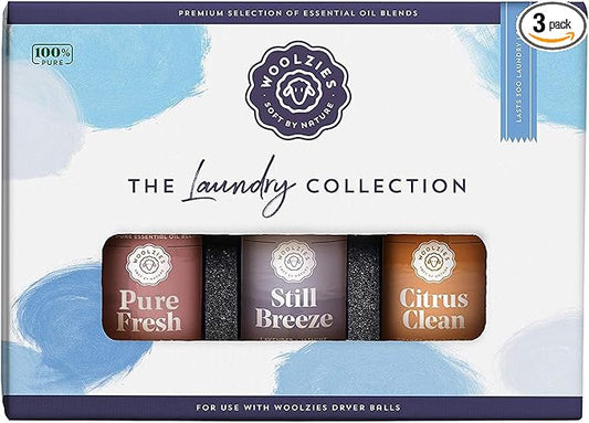 Woolzies Laundry Collection Essential Oil Set | 100% Pure Therapeutic Grade Aromatherapy Oil | Use with Wool Dryer Balls or Oil Diffuser | Gift Set Includes Pure Fresh, Still Breeze, Citrus Clean - Bloomnest