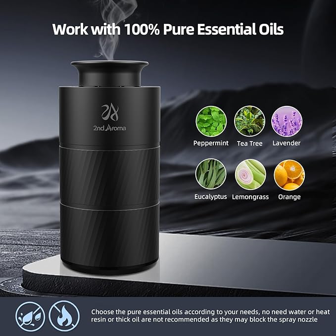 Waterless Car Oil Diffusers with 20ml Essential Oils, Aluminum USB Rechargeable Battery Powered Wireless Diffuser, 3 Timers 3 Mists Portable Aromatherapy Diffuser for Car Office Desk Room - Bloomnest