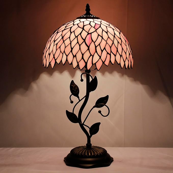 Tiffany Lamp Table Lamp Stained Glass Desk Lamps 12X12X19 Inches Reading Light Decor Bedroom Living Room (Pink Wisteria Style) - Bloomnest