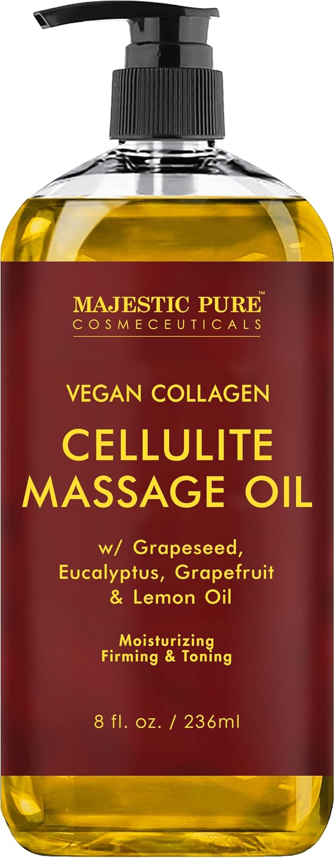 Majestic Pure Anti Cellulite Massage Oil for Massage Therapy - Refreshing, and Relaxing - Natural Oils with Vegan Collagen, Stem Cells & Cellulite Cream - All Skin Types - Men and Women - 8 fl oz - Bloomnest