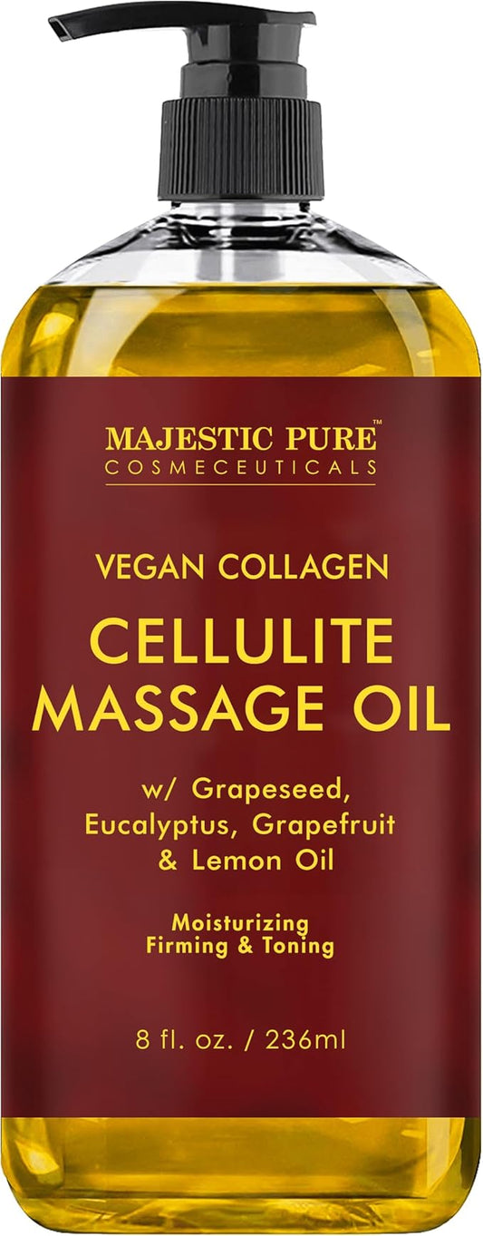 Majestic Pure Anti Cellulite Massage Oil for Massage Therapy - Refreshing, and Relaxing - Natural Oils with Vegan Collagen, Stem Cells & Cellulite Cream - All Skin Types - Men and Women - 8 fl oz - Bloomnest