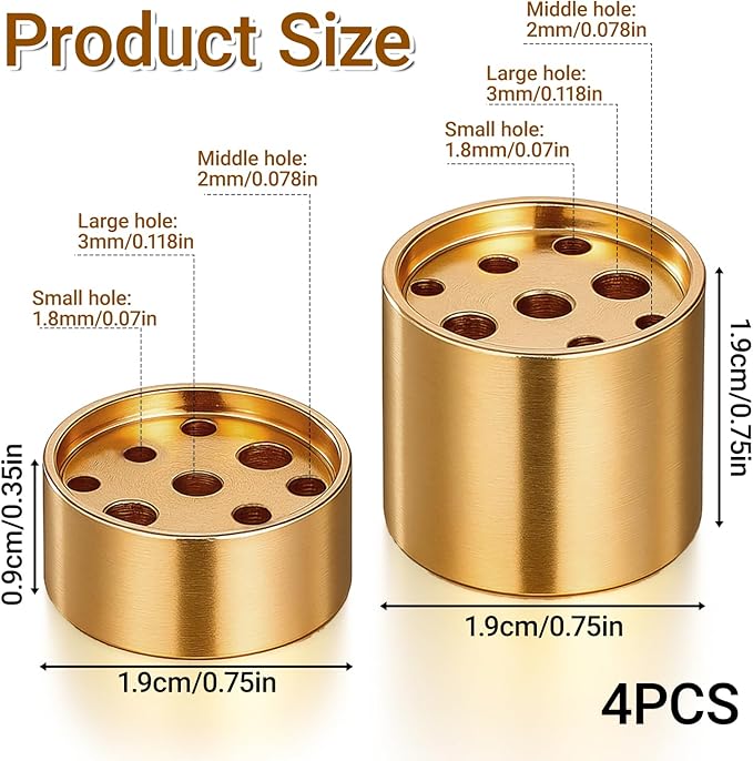 4 Pack Brass Incense Holder Cone Incense Stick Holder Metal Incenses Stand Base Cylindrical Incenses Cones Holders with 9 Different Sizes Holes for Yoga Spa Room Home Office, Golden Copper Conical - Bloomnest