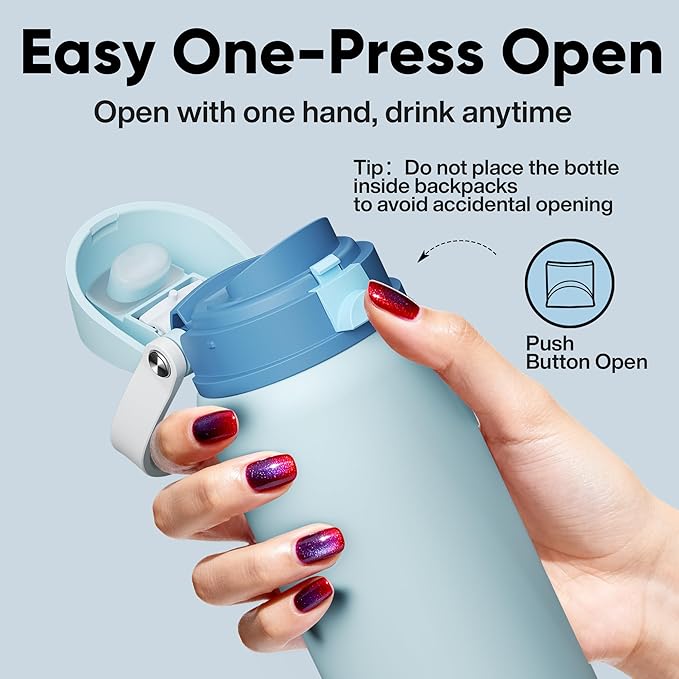 Insulated Water Bottle with Straw - Encool Stainless Steel Water Bottle with Push Button Lid, Leak-Proof & BPA-Free, Keeps Cold for 24 Hours for Sports, Travel, Gym (32 oz, Jungle Mist) ENCOOL