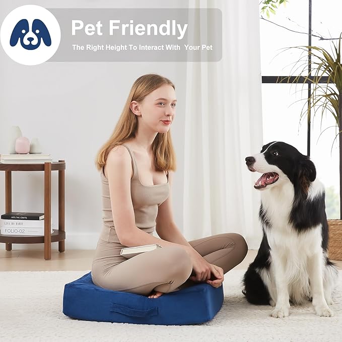 2 Pcs High Density Foam Floor Pillow - Upgraded Large Pillows Seating for Adults - Outdoor Floor Cushion with Soft Tufted Cover - Yoga Pillows for Sitting On Floor - 22 Inch Navy Blue - Bloomnest