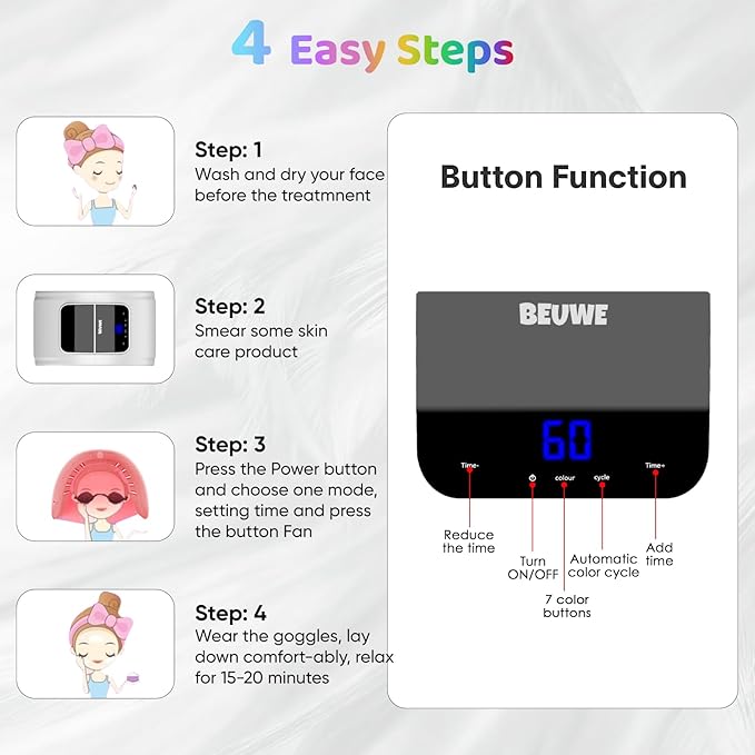 Red-Light-Therapy-for-Face，Led Face Mask Light Therapy Red & Blue Rejuvenation Tool SPA Equipment Led Neck Body Hand Mask for Skincare at Home Beuwe