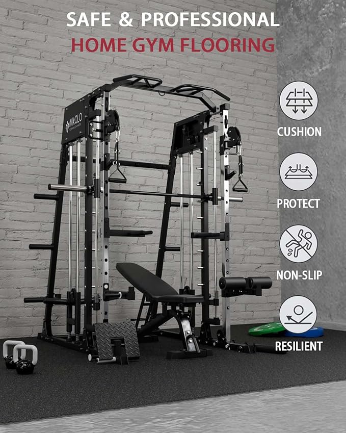 Mikolo 0.56'' Thick 12 Pcs 48 Sq Ft Gym Flooring Mats, High-Density EVA Foam with Rubber Top, Interlocking Exercise Equipment Mats for Home Gym, Protective Workout Mat - Bloomnest