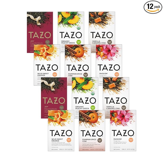 TAZO Tea Bags, (JOY, Passion, Pumpkin Chai, Vanilla Caramel Chai, Wild Sweet Orange, Peachy Green) (2ea) Variety Pack - Bloomnest