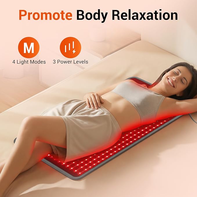 Comfytemp 33'' x 17'' Red Light Therapy Mat for Body, 480 LEDs Flexible Near Infrared Light Therapy Pad, 660nm & 850nm Light Blanket for Back Belly Knee Joints Muscle, 65W Comfytemp