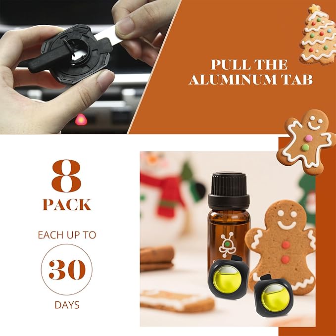 Car Air Freshener Vent Clips, 8 Pack, Provides Long-Lasting Scent, Up to 240 Days, Odor Eliminator (Gingerbread) - Bloomnest