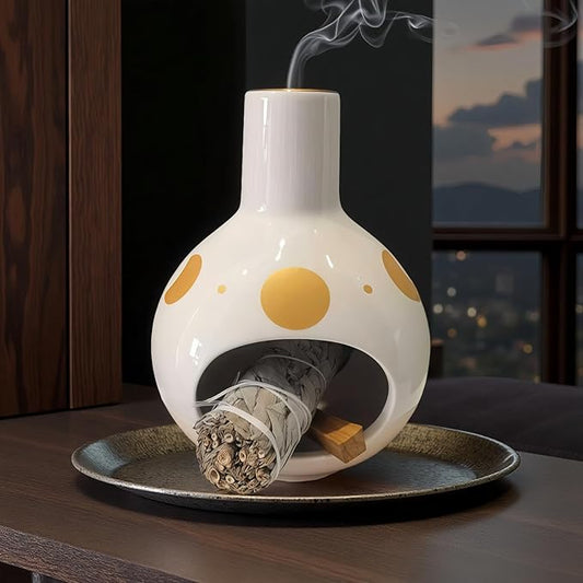 Handmade Ceramic Palo Santo Holder Burner & Sage Holder - Mini Tabletop Chiminea Burner Tray with Ash Catcher, Decorative Incense Holder for Spiritual Meditation & Yoga - Bloomnest