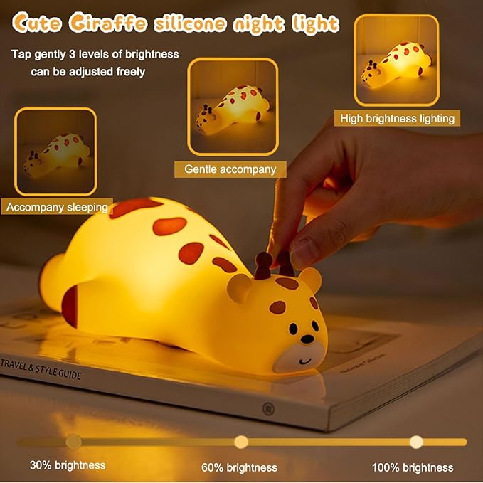 DREAMING MY DREAM Cute Giraffe Night Light for Kids,3 Levels Dimmable Bedside Touch Lamp Rechargeable Squishy Nursery lightwith 30min Timmer Function, Baby Kids Room Decor, Gifts for Girls boy - Bloomnest