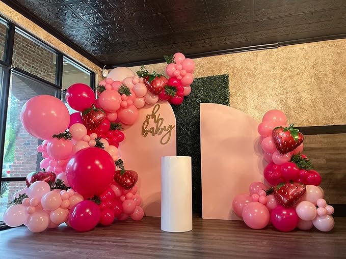 Strawberry Balloon Arch, Red and Pink Green Balloons with Strawberry Balloons Garland Arch Kit for Sweet Girl Berry First Themed Baby Shower Valentine's Day Birthday Party Decorations Set - Bloomnest