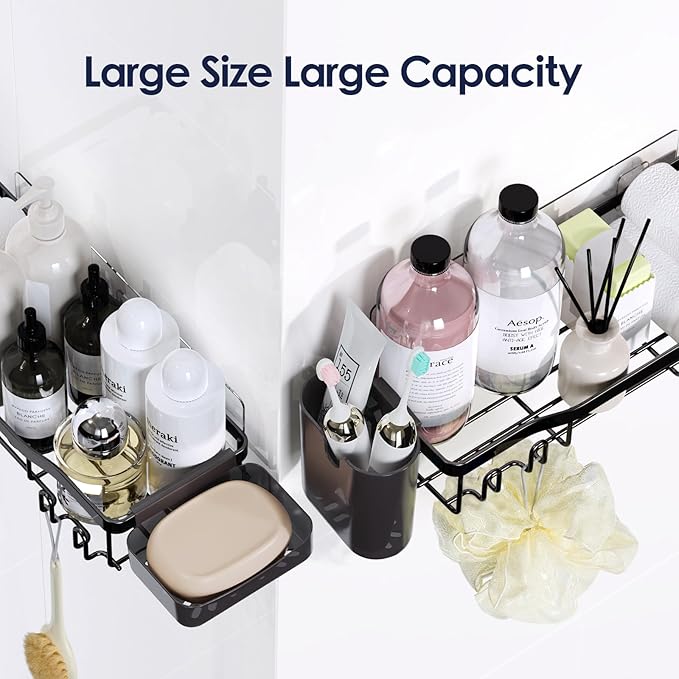 Shower Caddy Adhesive Shower Organizer 7-Pack, Rustproof Stainless Steel Bathroom Shelves, Large Capacity No-Drill Rack Storage Accessories with Soap Dish Toothbrush Holder &24 Hooks Home Decor - Bloomnest