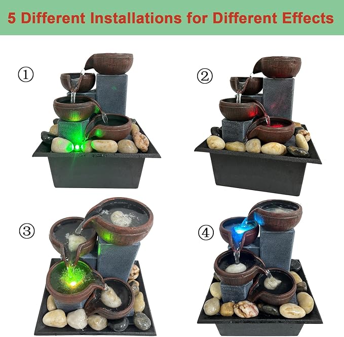 Small Tabletop Waterfall Fountain Zen Meditation Fountain Indoor Desktop Water Fountain with LED Light and Natural River Rocks for Office Home Bedroom - Bloomnest