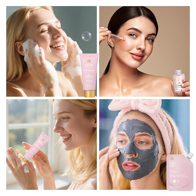Rose Facial Skin Care Set, 33 Pcs Bath & Body Spa Basket for Women, Beauty Care Kit, Sheet Mask, Makeup Bag, Face Serum, Bath Bomb, Perfume, Christmas, Mother Day, Valentine's, Birthday, Baby Shower - Bloomnest
