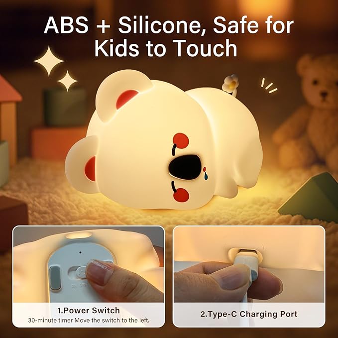 Koala Night Light for Kids Nursery - Cute Silicone Animal Baby Light with 3-Level Dimmable LED, Portable Toddler Sleep Lamp for Bedroom, Breastfeeding, Kids Room, Funny Xmas Birthday Gifts - Bloomnest