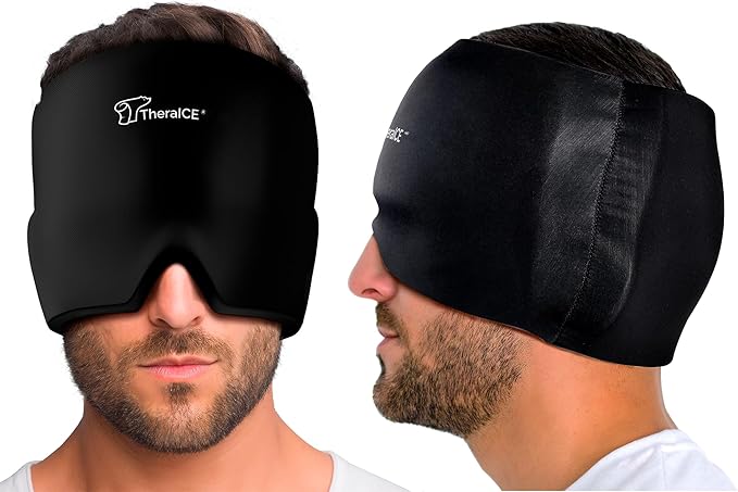 TheraICE Migraine Relief Cap, Soothing Headache Hat Ice Pack Mask, Face Cold Compress Cooling Gel Head Wrap Products for Tension, Stress & Hangover - Bloomnest