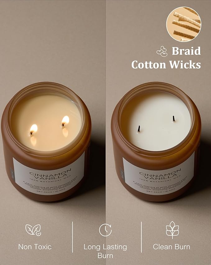 M&SENSE Cinnamon Vanilla Fall Scented Candles for Home, Natural Soy Wax 19.4oz 110 Hours Large Long Lasting Strong Scented Classic Christmas Holiday 2 Wicks Candle Gift Home Decor - Bloomnest