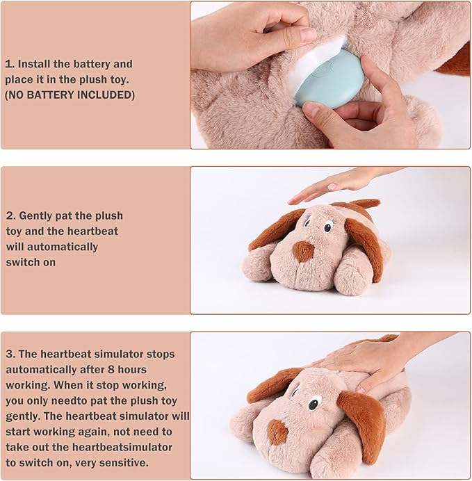 Puppy Heartbeat Toy, Dog Heartbeat Toy for Separation Anxiety Relief, Puppy Toy with Heartbeat Stuffed Animal Anxiety Calming Behavioral Aid Plush Toy for Dogs Cats Pets (Brown) - Bloomnest