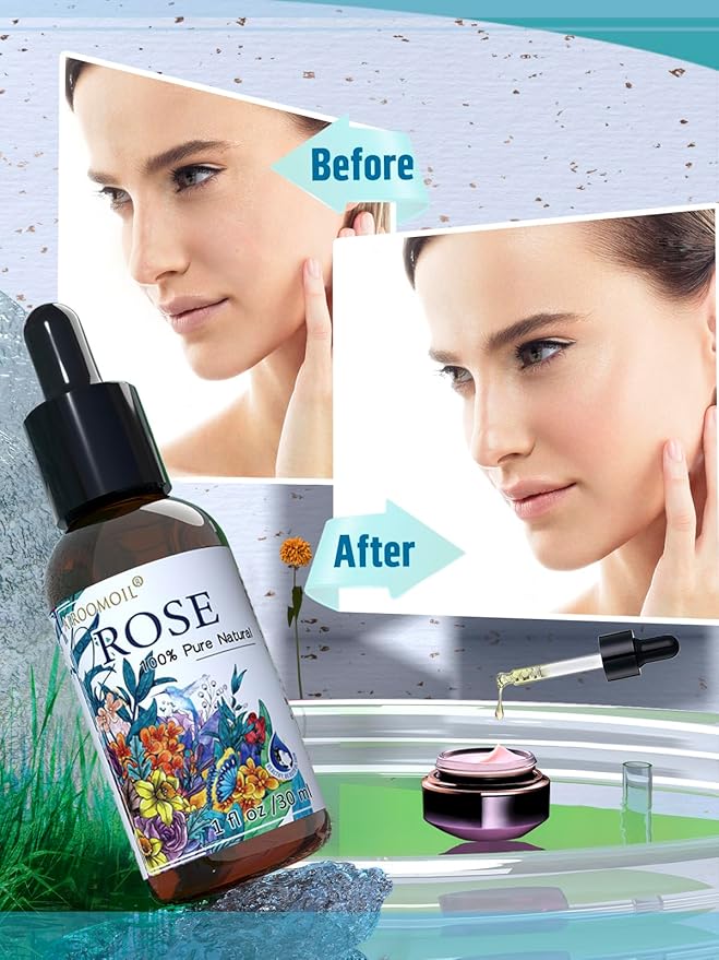 1+1 Fl Oz Travel Size Rose Essential Oil Jojoba Oil Set Floral Fragrance for Candle DIY Aromatherapy Home Use Diffuser Perfume Bath Massage Scents Airoomoil
