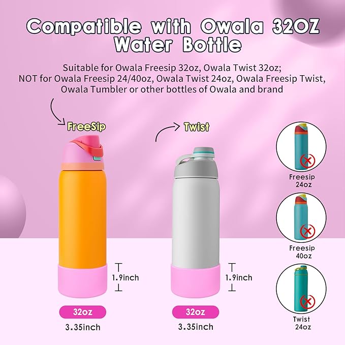 2PCS Silicone Water Bottle Boot, Compatible with Owala 24oz 32oz 40oz, Protective Anti-Scratch & Anti-Dent No Noise Sleeve Cover for FreeSip/Twist/Flip Water Bottles (Tropical, 32oz) BKBY