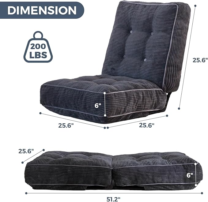 MAXYOYO Adjustable Floor Chair with Back Support, Gaming Floor Meditation Chair with Tufted Cushion, Adults Lounge Couch Folding Sofa Seat for Reading Meditating Sleeping, Dark Grey - Bloomnest