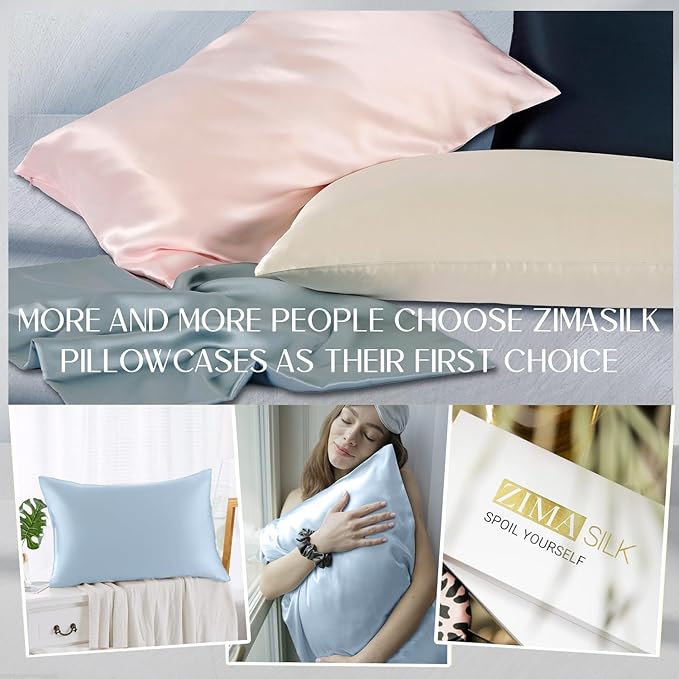 ZIMASILK 100% Pure Mulberry Silk Pillowcase for Hair and Skin Health,Soft and Smooth,Both Sides Premium Grade 6A Silk,600 Thread Count,with Hidden Zipper,1pc(Standard 20''x26'',Light Blue) - Bloomnest