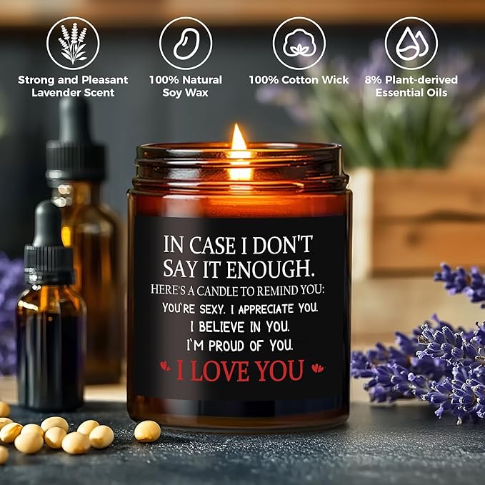 MOASITN Valentines Day, Birthday, Anniversary Candle for Men, Women, Unique & Funny I Love You Couples Candles for Her Him, Boyfriend, Girlfriend, Lavender Scented Candle Candles for Husband Wife - Bloomnest