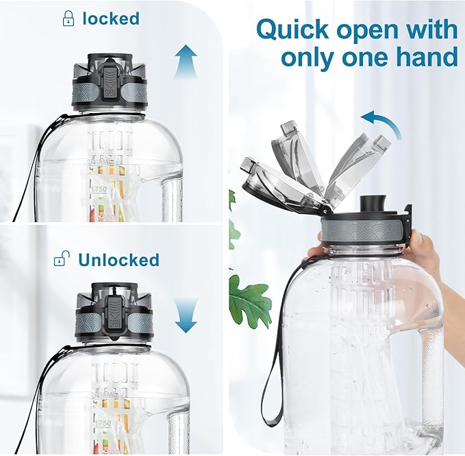 UTEBIT 74 OZ Fruit Infuser Water Bottle, Half Gallon Insulated Sports Water Bottle With Straw, 2.2L BPA Free Leak Proof Tritan Large Water Jug with Strap for Gym, Camping, Travel, Outdoor - Bloomnest