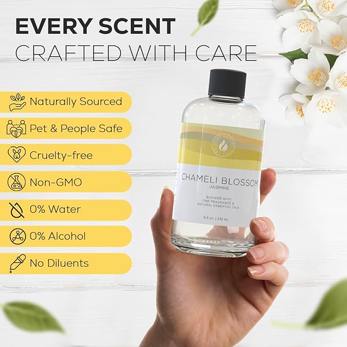 Aroma Country Chameli Blossom Diffuser Oil - Luxury Essential Oils for Diffuser Refill & Air Freshener Room Spray - Long-Lasting & Natural Home Fragrance, Jasmine Scented Oil (8.5 Fl. oz) AromaCountry