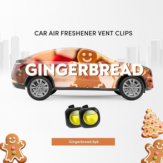 Car Air Freshener Vent Clips, 8 Pack, Provides Long-Lasting Scent, Up to 240 Days, Odor Eliminator (Gingerbread) - Bloomnest