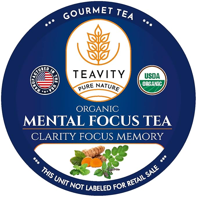 Organic Tea Pods with Moringa, Pepeppermint, Holy Basil & Turmeric - Naturally Decaf Tea - Mental Focus by Teavity (12 Tea Pods) - Bloomnest