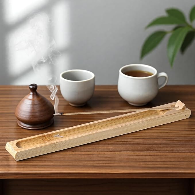 2 Pieces Incense Holder for Sticks with Adjustable Holder Natural Bamboo Incense Stick Wood Stick Angle Home Incenses Burner with Ash Collector Incenss Burner for Meditation Yoga Relaxation Home Decor - Bloomnest
