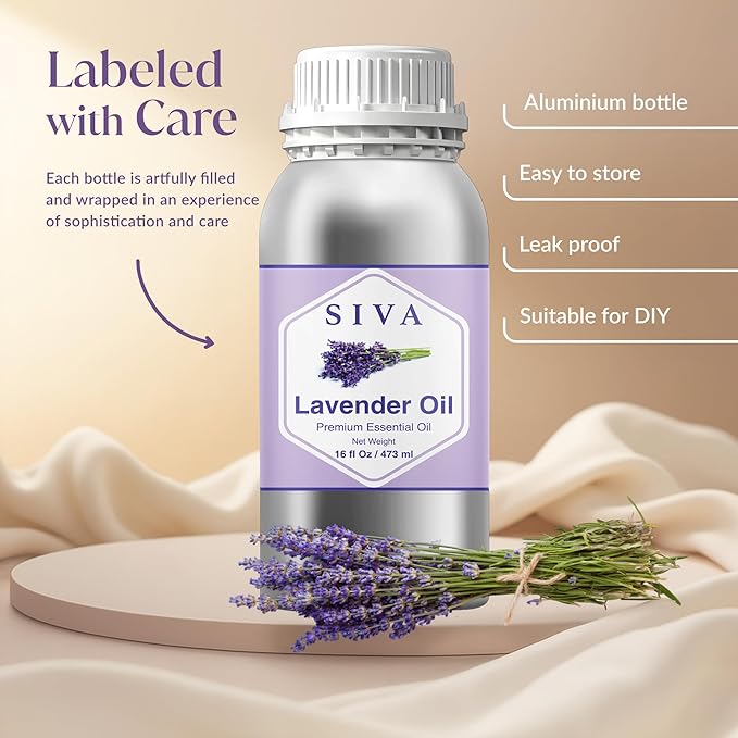Siva Lavender Essential Oil – 16 Fl Oz – 100% Natural Lavender Oil - for Diffuser, Hair Care, Face, Skin Care, Aromatherapy, Scalp and Body Massage, Soap and Candle Making SIVAOrganics