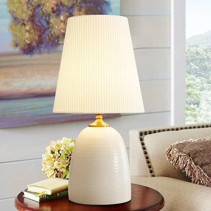 Modern Textured Ceramic Table Lamps 22.75In, White Table Lamp Decor for Living Room Bedroom Bedside End Desk Tables Lamp - Bloomnest