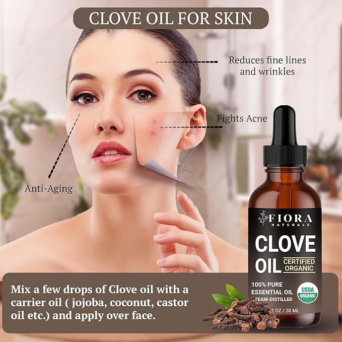 Organic Clove Essential Oil – 100% Pure, USDA Certified Clove Bud Oil for Teeth & Gums, Toothache Relief, Hair Growth & Aromatherapy – Premium Cloves Oil for DIY Wellness by Fiora Naturals - Bloomnest