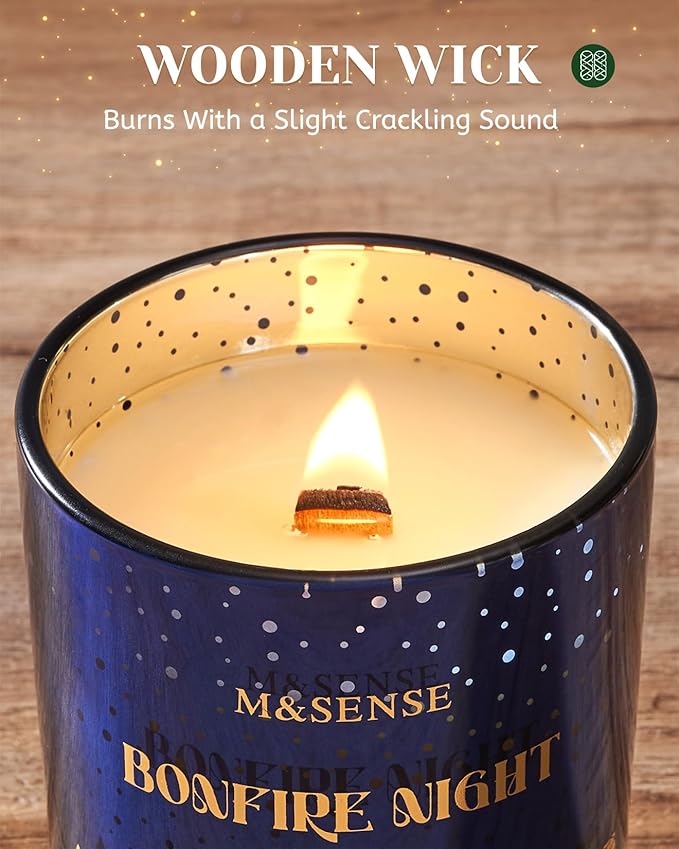 M&SENSE Bonfire Night Large Christmas Candles, 18oz 100 Hours Burn Soy Wax Non Toxic Holiday Candle for Home Scented, Winter Aromatherapy Gifts for Women Men, Cozy Christmas Decor - Bloomnest