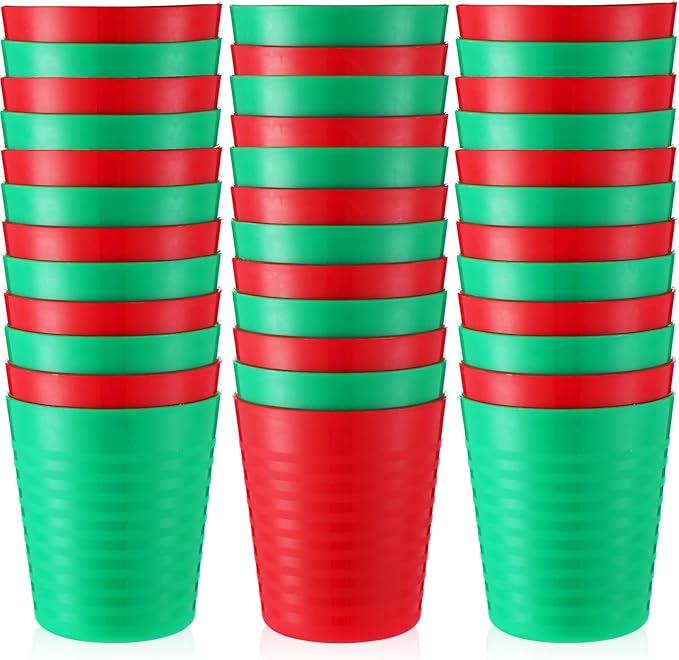 Eccliy 36pcs Kids 8 oz Cups Unbreakable Plastic Stackable Juice Reusable Tumblers Bulk Plastic Drinking Cups for Toddlers Baby Kids, Dishwasher Safe (Xmas Color) - Bloomnest