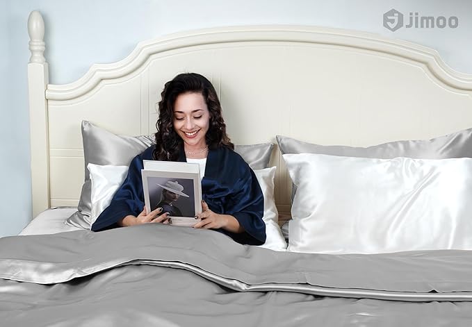 100% Mulberry Silk Pillowcase for Hair and Skin, 22 Momme Pure Natural Silk Pillow Case Both Sided with Zipper, Pillow Cover for Women Mom Men (Silver Grey, King 20''×40'', 1 Pack) - Bloomnest