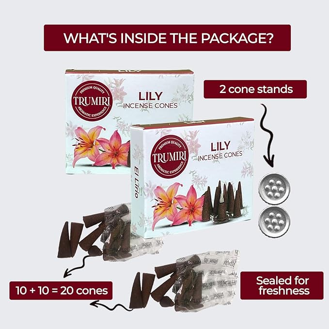 Lily Incense Cones - Dual Pack of 10 - Scented Cone Incense TRUMIRI