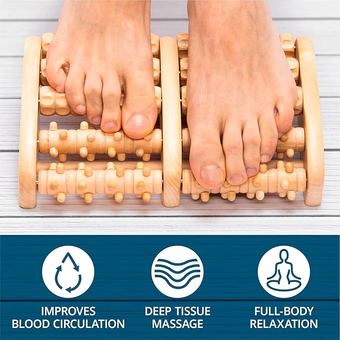TheraFlow XL Foot Massager for Neuropathy & Plantar Fasciitis Relief - Mom Gifts for Women & Gifts for Dad, Wooden Foot Roller Massager, Neuropathy Pain Relief for Feet (Includes Reflexology Chart) - Bloomnest