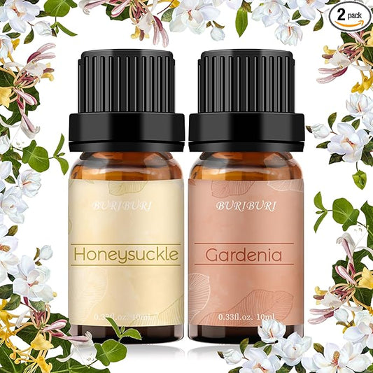 BURIBURI Honeysuckle and Gardenia Essential Oil Set, 100% Pure, Undiluted, Natural Essential Oils Gift Set for Diffuser, Massage BURIBURI