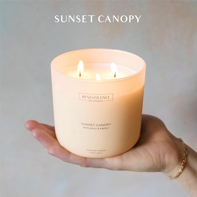 Patchouli & Ebony – Benevolence LA 3-Wick Fall Scented Candle for Home | 15oz, 50-Hour Burn | Natural Soy Wax | Warm & Grounding Autumn Home Fragrance | Malibu Sands Collection – Gift for Women & Men - Bloomnest