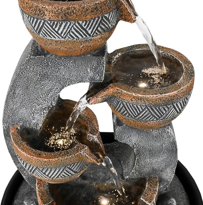 15.7''H Tabletop Water Fountain with LED Lights - Peaceful and Relaxing Water Sound - Small Desktop Waterfall Fountain for Home and Office Decoration - Bloomnest
