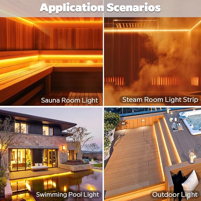 SuperlightingLED DC24V Warm Amber Gold Sauna LED Tape Light 2000K, 5m 16.4ft Long Dense 600 LEDs Flexible Customizable High-Heat Resistant LED Strip Lights IP68 Submersible (Amber Gold) Bloomnest